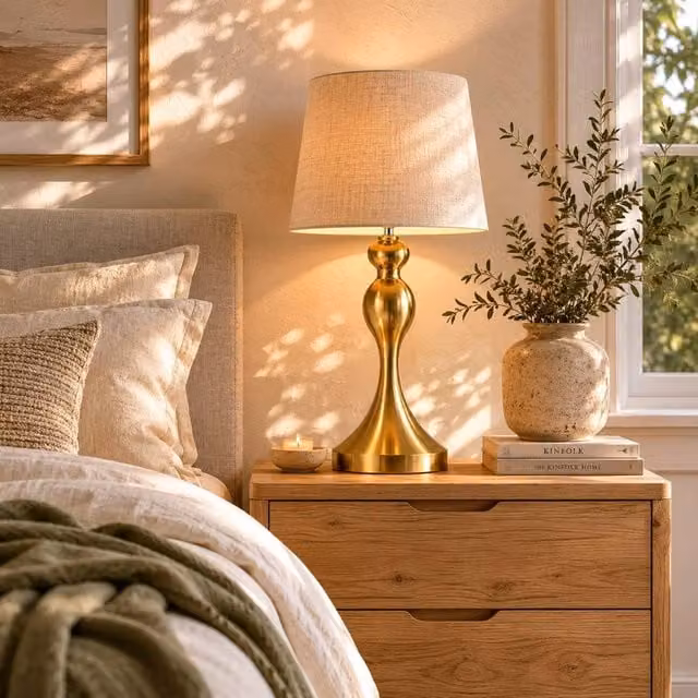 Wyld Haus Rino Set of 2 Modern Table Lamps with Gold Metal Bases and Beige Fabric Shades