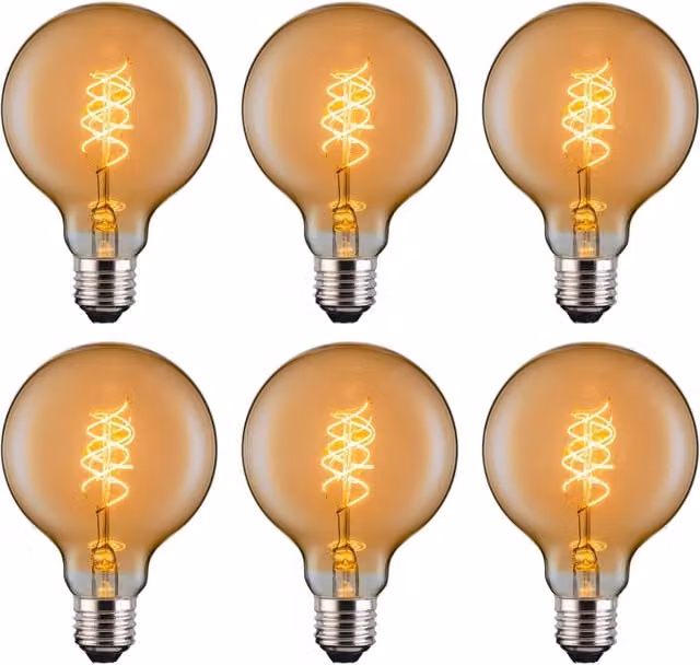Ferretti G80 Amber Globe E27 LED Spiral Filament Dimmable Bulb Pack of 6 in Transparent Glass