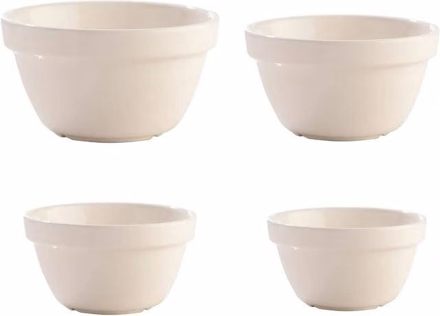 Mason Cash Set of 4 Ceramic Pudding Basins in Off White and Cream, Diameters: 20 cm, 17 cm, 16 cm, 14 cm