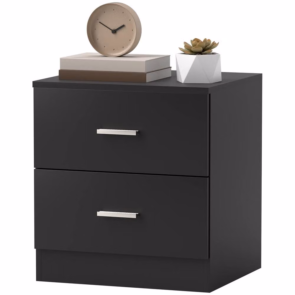 STILVORA Modern Black Bedside Table with 2 Drawers – 3