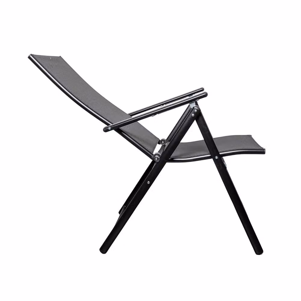 SPETLEK Multi Position Reclining Folding Garden Chair in Black with Powder Coated Steel Frame and Textilene Fabric – 2
