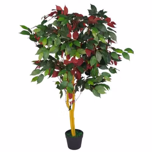 Leaf Design UK Realistic Artificial Ficus Tree in Red and Green, Height: 120 cm