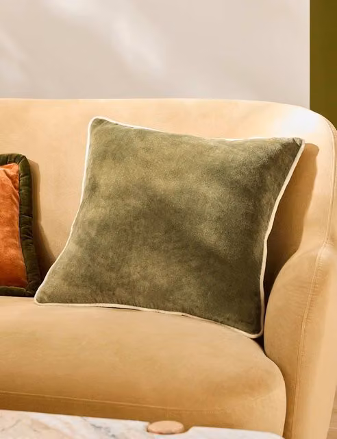 MADE Bailey Green Mix Brushed Cotton Velvet Piped Square Cushion