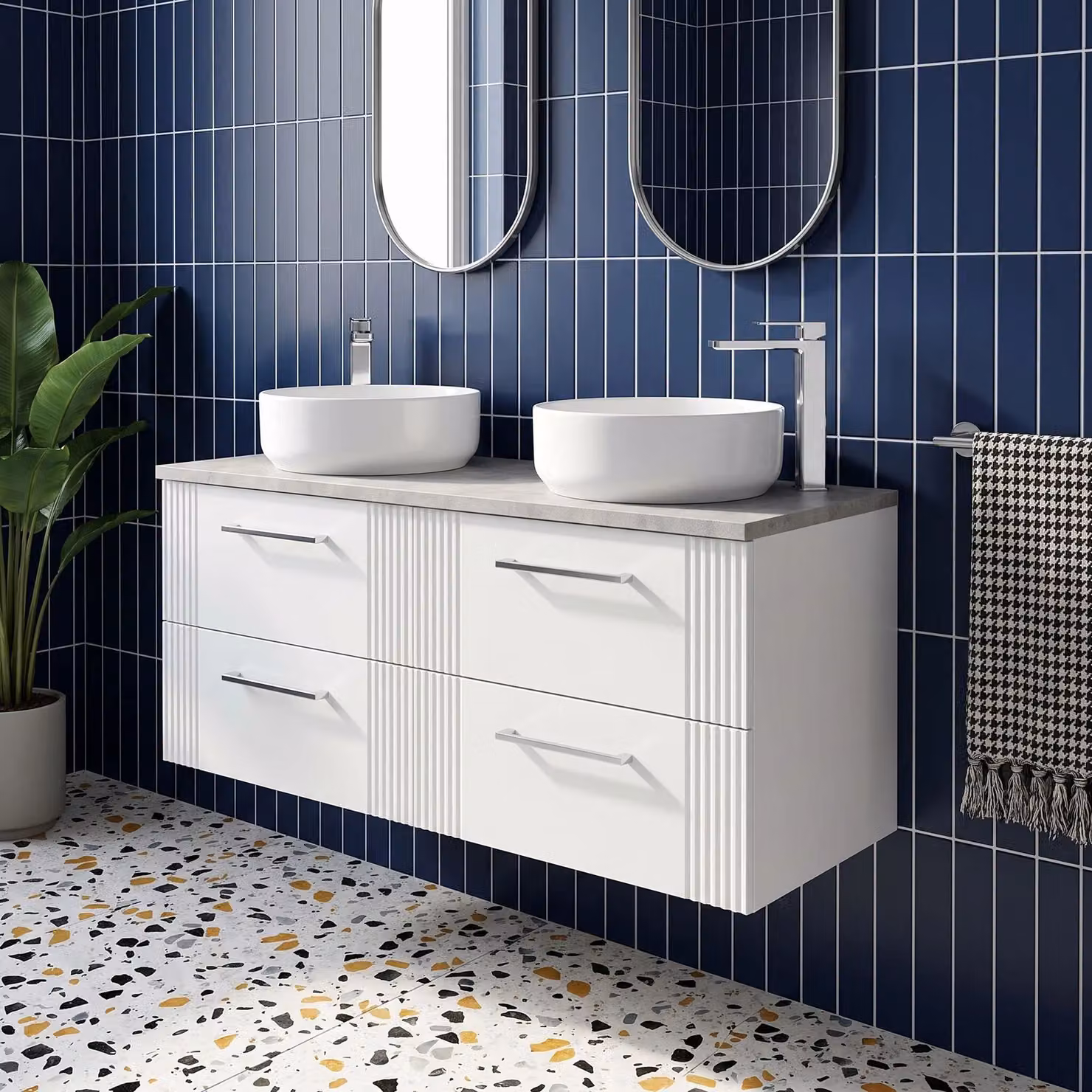 Balterley Wall Mounted Bathroom Vanity Unit with Soft Close Doors and Internal Drawers, White and Grey, W/D/H: 120 x 45.5 x 54.5 cm – 2
