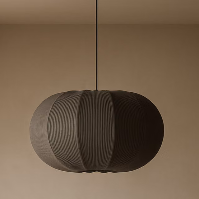 CGC LILA Grey Oval Stretch Ribbed Cotton Fabric Lampshade - Grey