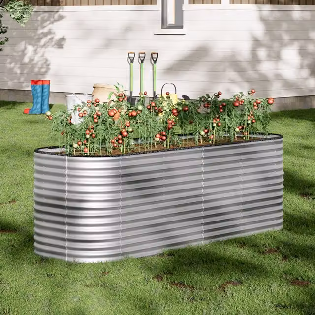 Breeins Oval Galvanised Steel Raised Garden Bed, Silver, Height: 80 cm