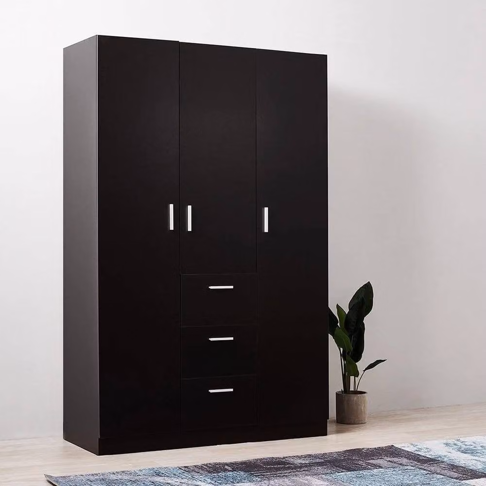 KORVIXA Black Modern 3 Door 3 Drawer Wardrobe with Storage Shelf, W/D/H: 100 x 100 x 100 cm – 3
