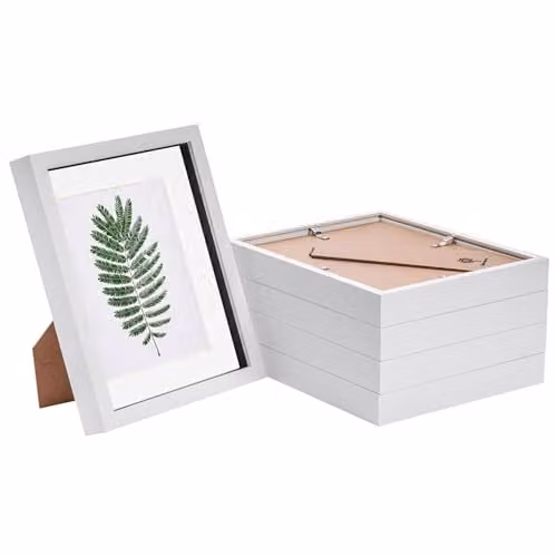Nicola Spring 5 Piece White 3D Shadow Box Photo Frame Set with Black 5 x 7 inch Mounts and Glass Aperture