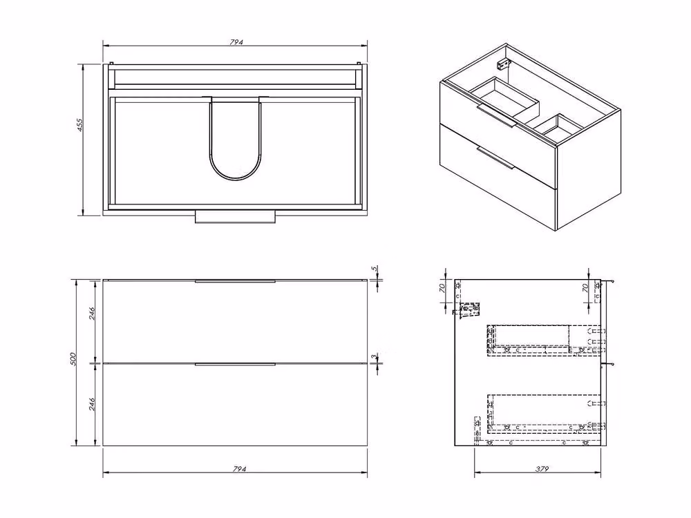 Vente-unique Wall-Hung Bathroom Vanity Unit With Inset Basin in Light Natural Oak, W: 80 cm, D: 50 cm, H: 46 cm – 3