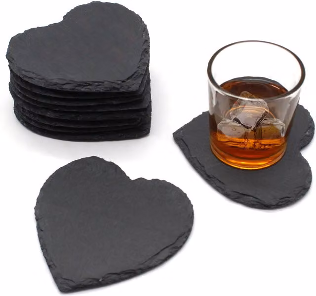 VanGogh Slater Heart Slate Coaster Set, Grey, 4 Pieces, W/D: 11 x 11 cm