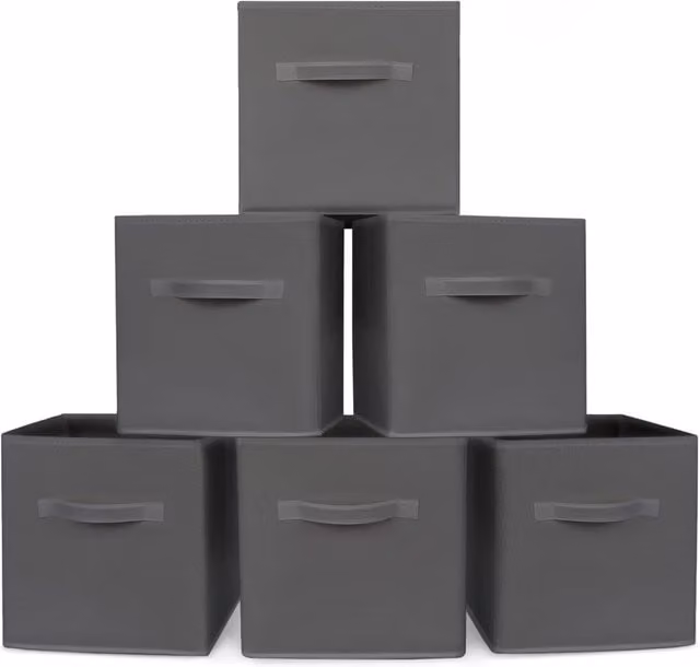 LIVIVO Set of 6 Foldable Storage Cube Boxes in Grey with Fabric Handles
