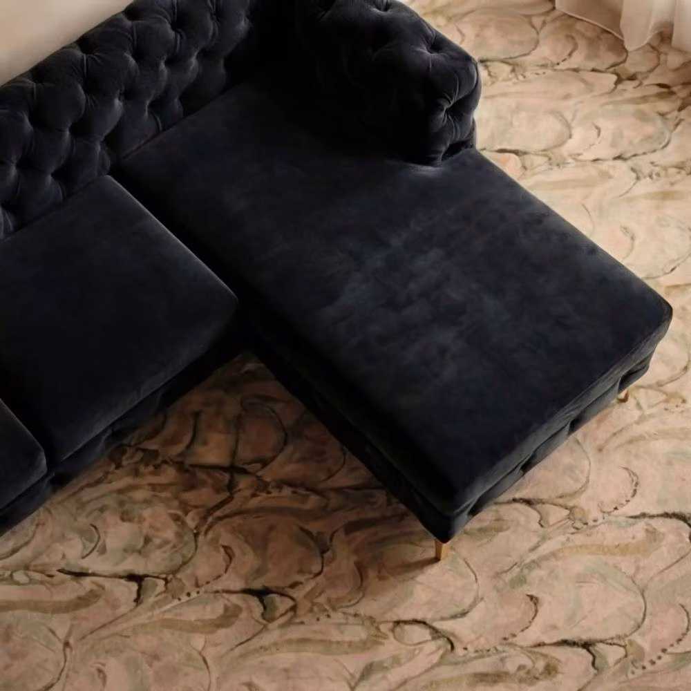 Sofaya Monaco Chesterfield 3 Seater L-Shaped Sofa in Black Velvet with Right Hand Facing Chaise – 3