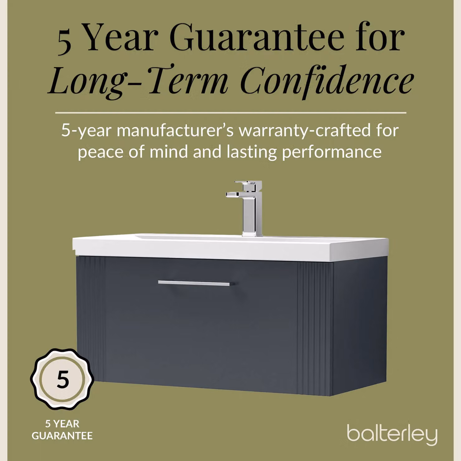 Balterley Wall Hung 1 Drawer Vanity Unit with Thin-Edge Basin, Dark Grey – 4