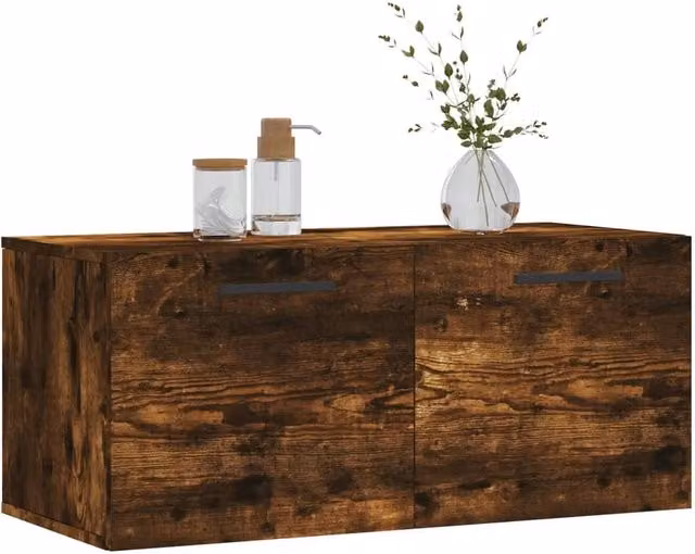 Berkfield Home Wall Mounted Cabinet in Smoked Oak Brown, W/D/H: 80 x 36.5 x 35 cm