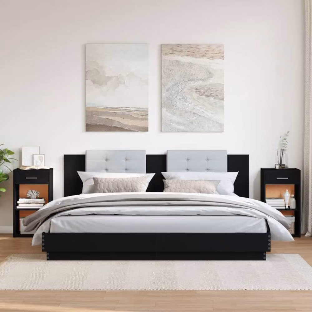 Berkfield Home Set of 2 Black Bedside Cabinets, W/D/H: 35 x 34 x 65 cm – 3