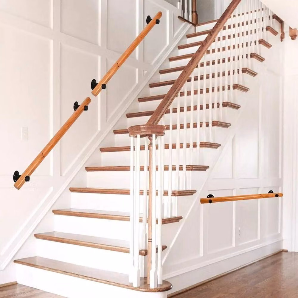 VOGREX Brown Wooden Round Wall Mounted Stair Handrail, Length: 100 cm – 3