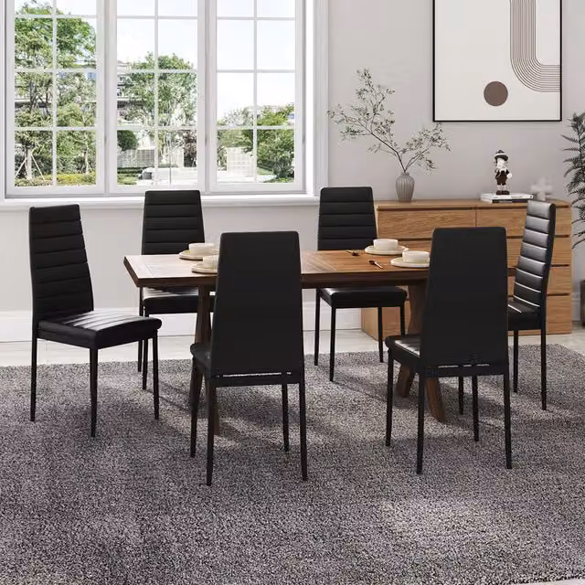 Livingandhome Set of 6 Modern High Back Dining Chairs in Black Synthetic Leather