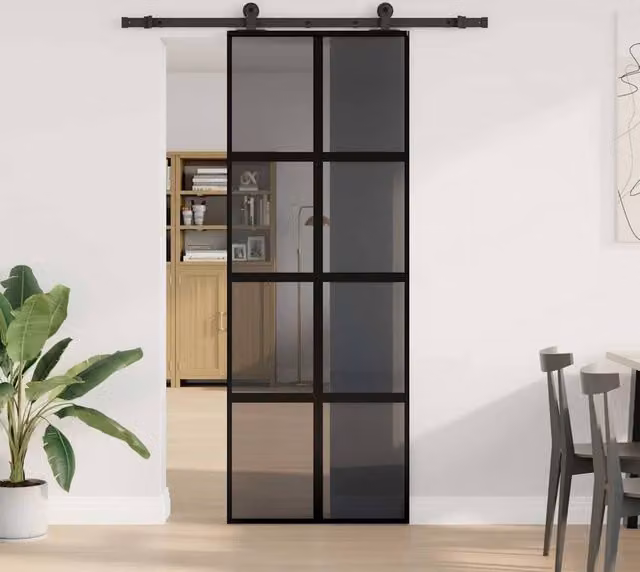 Berkfield Home Modern Sliding Door with Hardware Set, Black Aluminium and Transparent Tempered Glass, W: 76 cm, H: 205 cm – 1