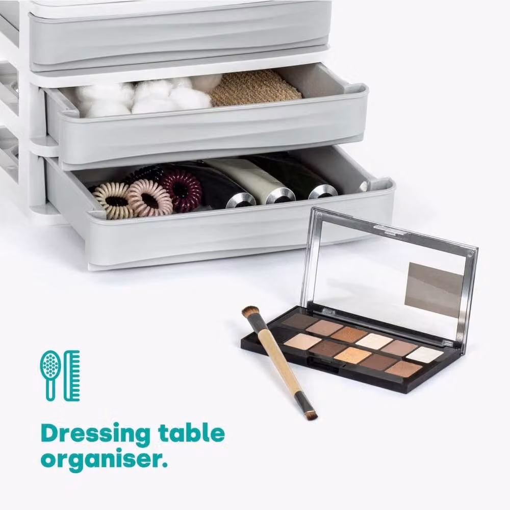 FLAVORA 3 Drawer Plastic Desk Organiser for Stationery in Grey – 3