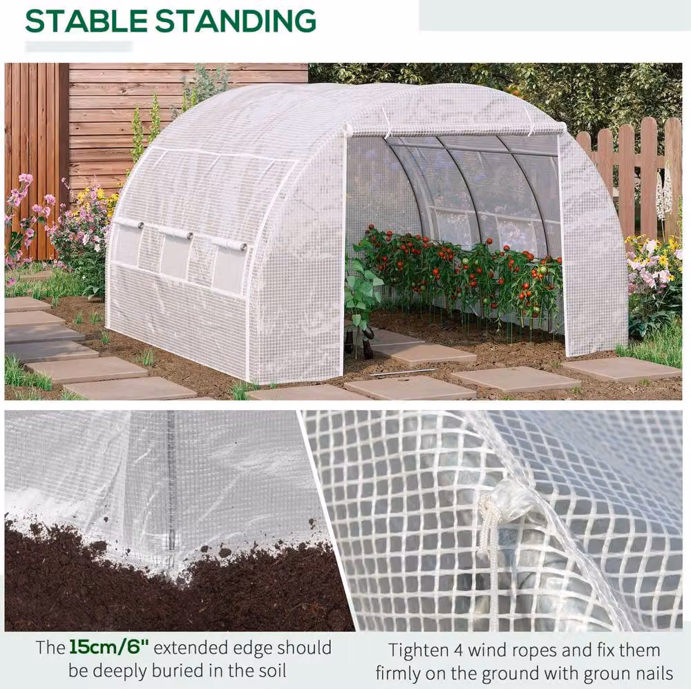 STILVORA White Polytunnel Greenhouse with Roll-Up Sides, W: 300 cm, D: 300 cm, H: 200 cm – 3