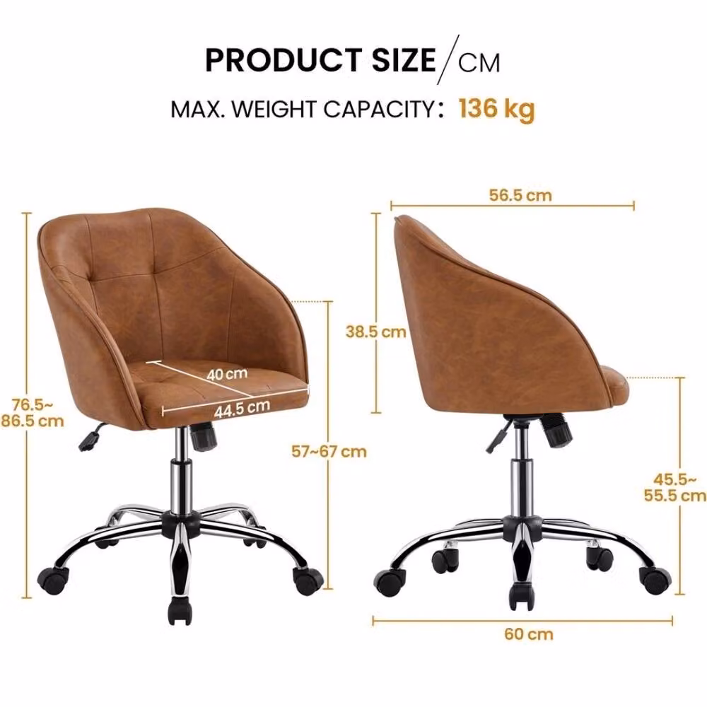 Kelvenix Retro Brown Velvet Swivel Desk and Vanity Chair with Adjustable Height – 2