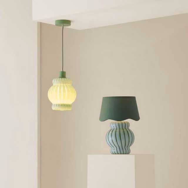 ValueLights Taffy Stripe Green and White Glass Pendant Ceiling Light