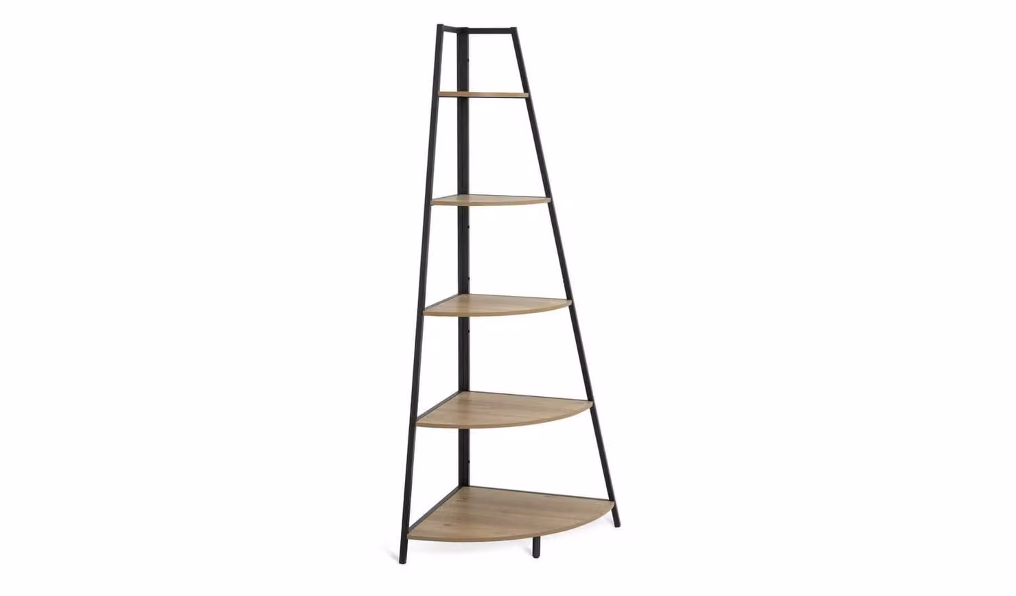 Cheap Furniture Warehouse Loft Living Modern Corner Shelving Unit in Oak, Brown and Black, W/D/H: 62.4 x 10.0 x 180.0 cm
