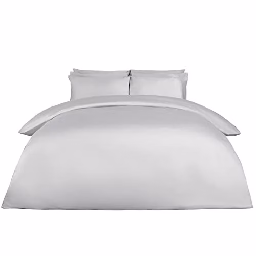 Highams 220 Thread Count Mako Satin Cotton Single Duvet Cover and Pillowcase Set, Silver Grey, Duvet Cover W/P: 135 x 200 cm, Pillowcase: 50 x 75 cm