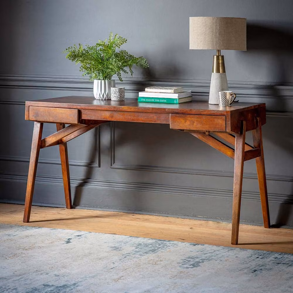 Atkin & Thyme Mid-Century Mango Wood Writing Desk in Brown
