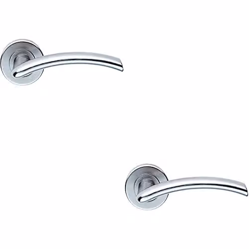 Loops 2 Pack Oval Arched Bar Door Handles with Concealed Fix Round Rose in Satin Chrome