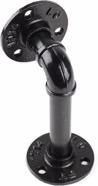 VOGREX 8-Piece Industrial Iron Pipe Floating Shelf Brackets in Matt Black