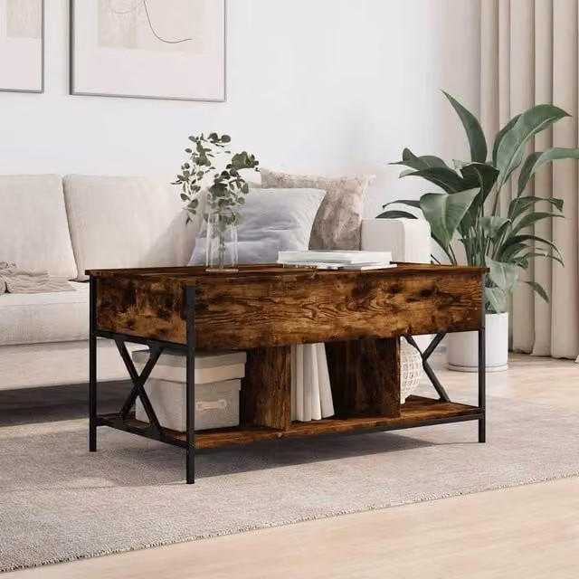 Berkfield Home Comfortable Coffee Table in Smoked Oak and Brown, W/D/H: 100 x 55 x 50 cm – 1