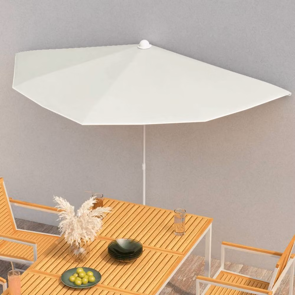 Berkfield Home Garden Half Parasol with Pole, Beige Sand, W: 180 cm, D: 90 cm – 2