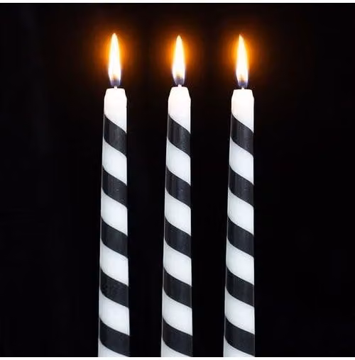 KDMD Set of 3 Black and Multicolour Candy Cane Taper Candles