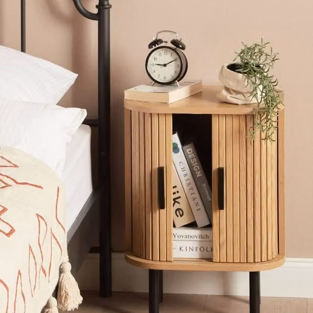 Wyld and Coco Retro Brown Sliding Bedside Cabinet W/D/H: 40 x 30 x 1.0 cm – 1