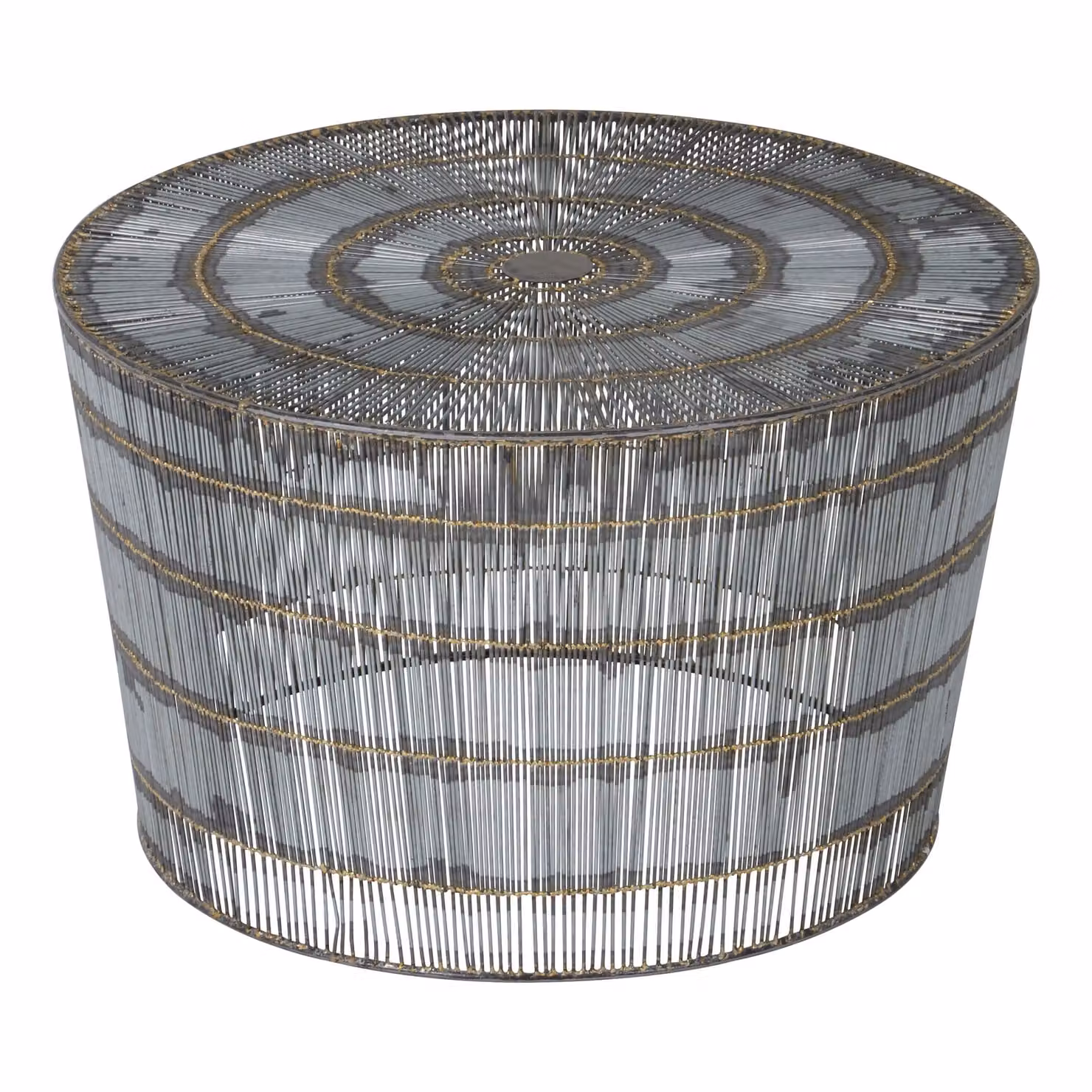Orsina Round Metal Wireframe Coffee Table in Gold and Grey – 2