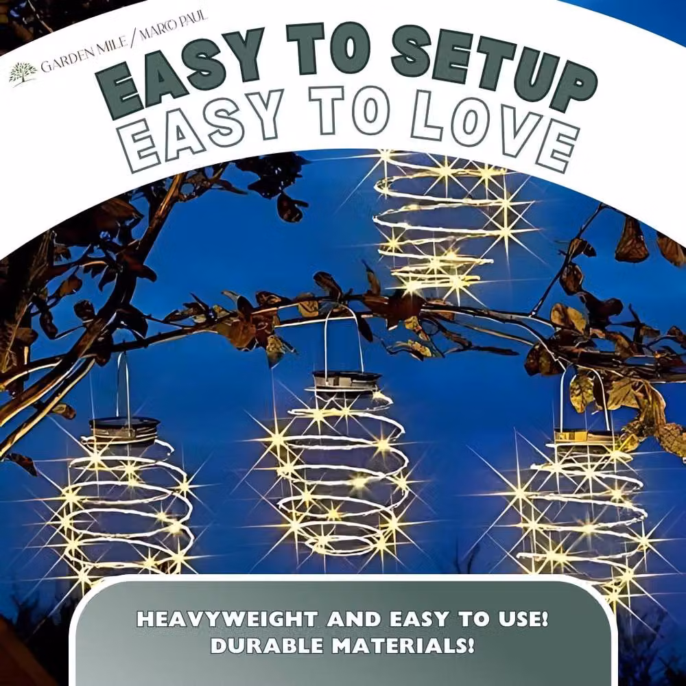 Marco Paul Solar Powered Warm White LED Copper Spiral Hanging Garden Lights – 6