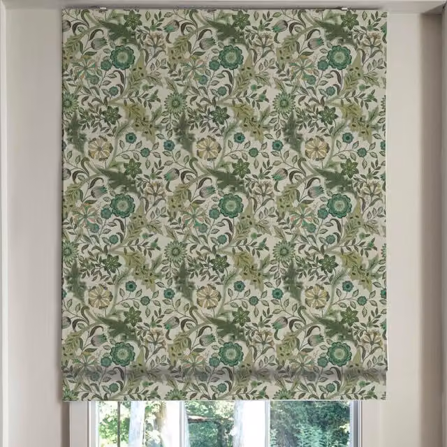 Linda Barker Home Agra Made To Measure Blackout Roman Blind in Emerald Green Floral Design