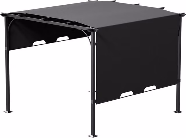 Livingandhome Garden Iron Pergola with Adjustable Polyester Canopy in Dark Grey, W: 300 cm, D: 300 cm, H: 230 cm