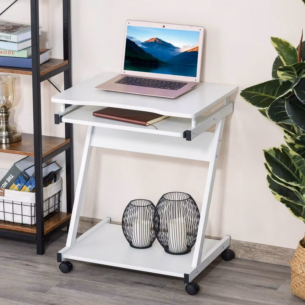 STILVORA Modern White Computer Desk with Keyboard Tray and Shelf, W/D/H: 120 x 60 x 73 cm – 4