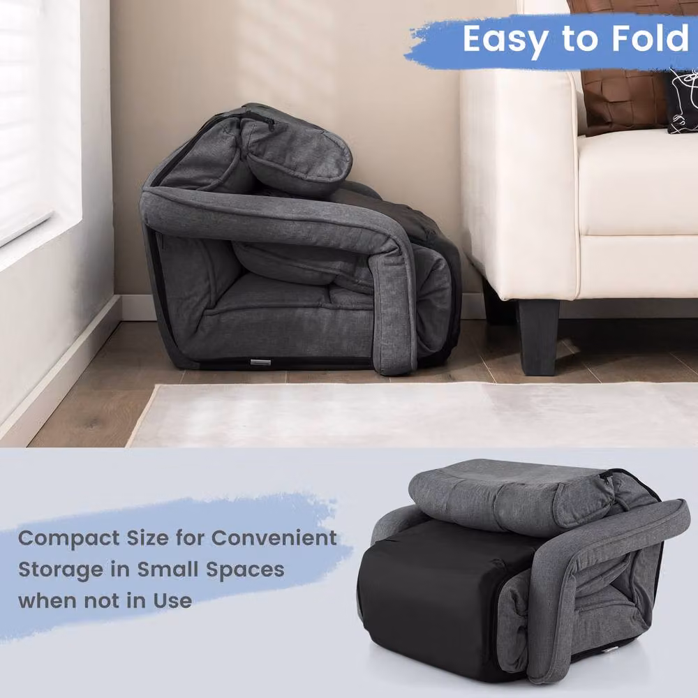 Costway Foldable Lazy Sofa Chaise Lounger in Grey with 6 Adjustable Positions and Metal Frame – 8