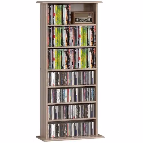 HOMCOM Media Storage Unit with 6 Adjustable Shelves in Brown Sand Wood Finish – 1