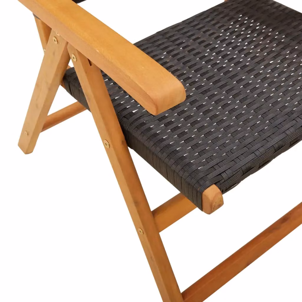Berkfield Home Set of 4 Black Poly Rattan Reclining Garden Chairs with Acacia Solid Wood Frames – 4