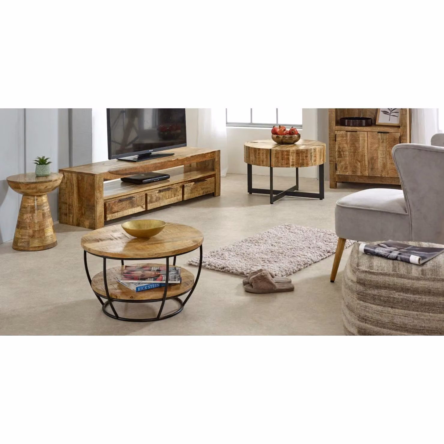 IH Design Bratton Mango Wood and Metal Coffee Table with Shelf, Brown, W/D/H: 60 x 60 x 35 cm – 2