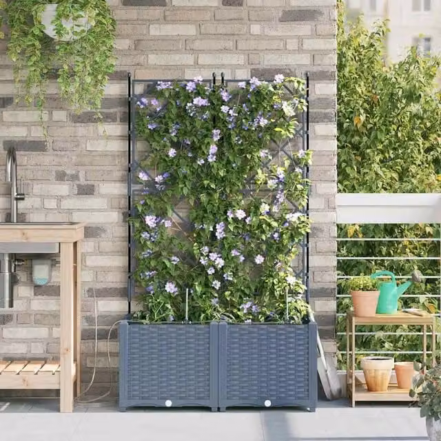 Berkfield Home Garden Planters with Water Irrigation System, 2 Pack, Grey