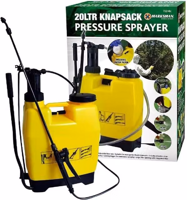 BARGAINS-GALORE 20l Yellow Knapsack Pressure Sprayer Backpack for Garden and Lawn Maintenance