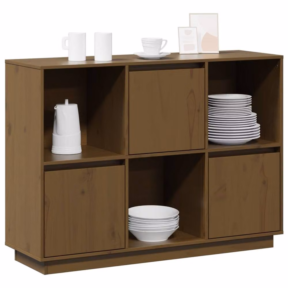 Berkfield Home Modern Solid Wood Pine Sideboard in Honey Brown, W/D/H: 110.5 x 35 x 80 cm – 3