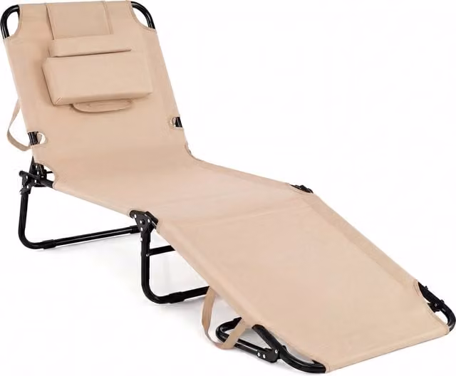 COSTWAY Portable Sunbathing Chair with Adjustable Headrest and Multi-Position Glide in Brown