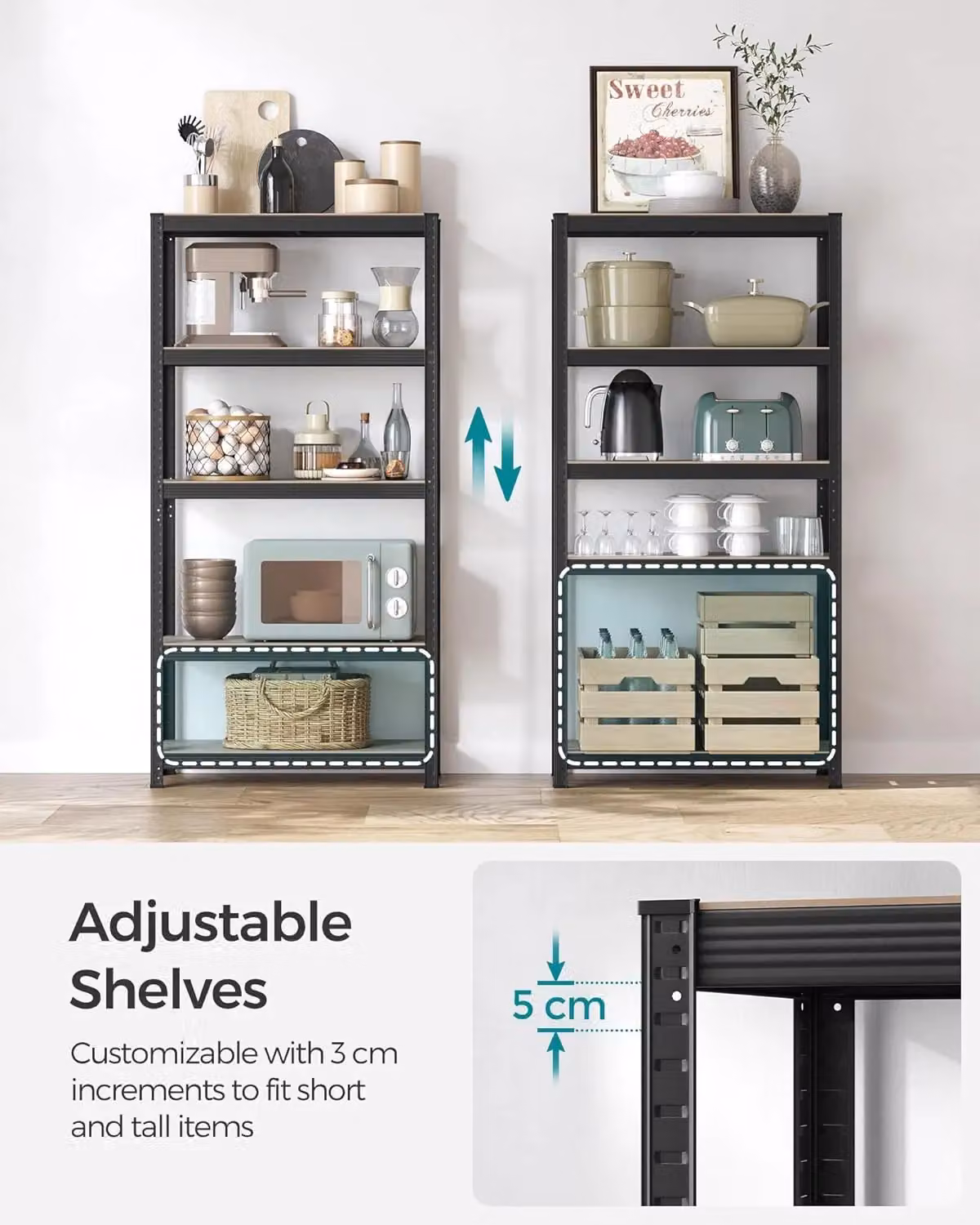 SONGMICS Heavy Duty Steel Shelving Unit with 5 Tool Free Tiers in Beige, H 180 x W 90 x D 40 cm – 4
