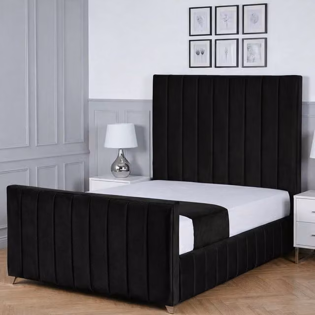 Living Comfort Bedz Zenith Black Velvet Upholstered Gas Lift Storage Bed, W/D/H: 180 x 200 cm – 1